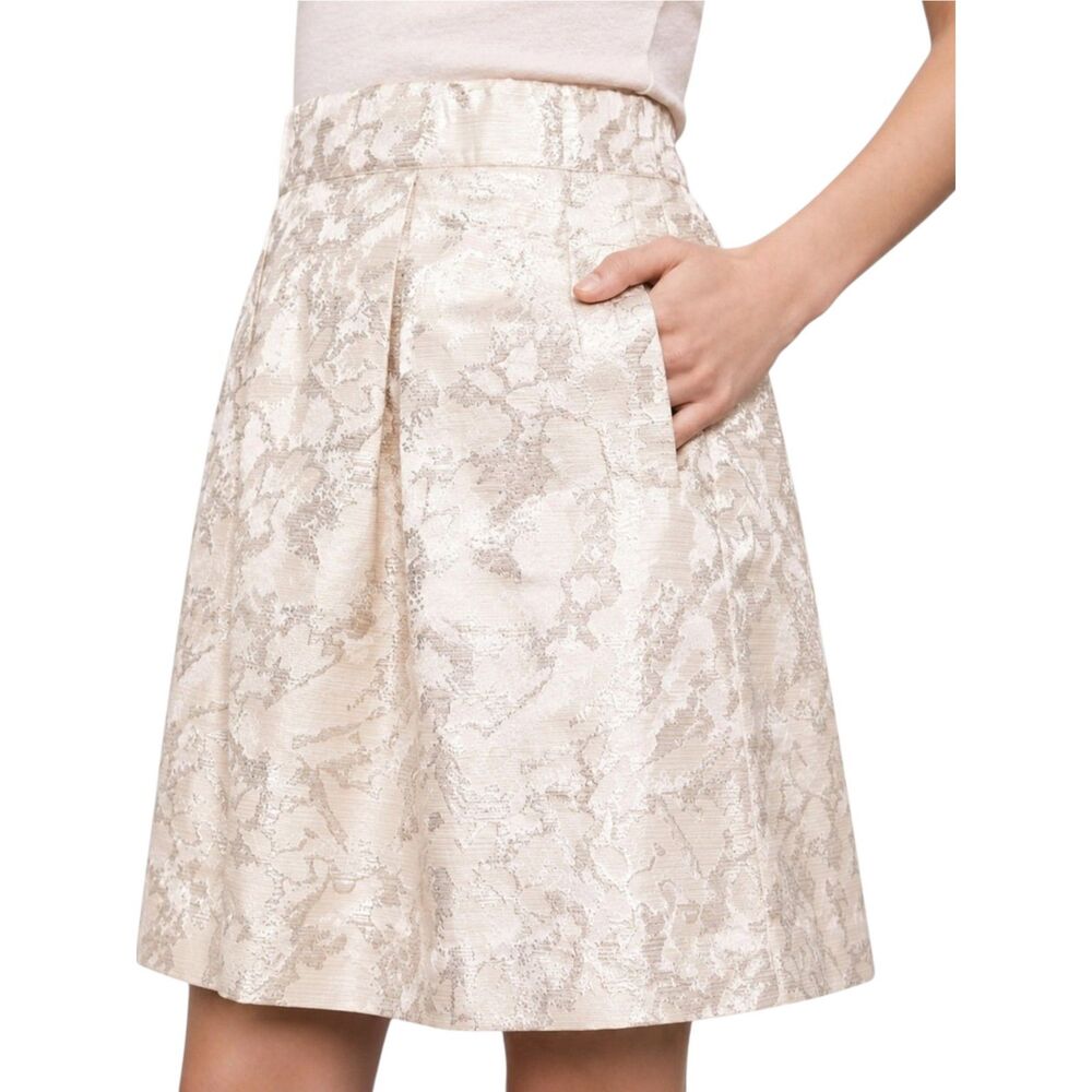 Anthropologie Maeve Rust Garden Brocade Mini Skirt Size Large Gold Silver EUC